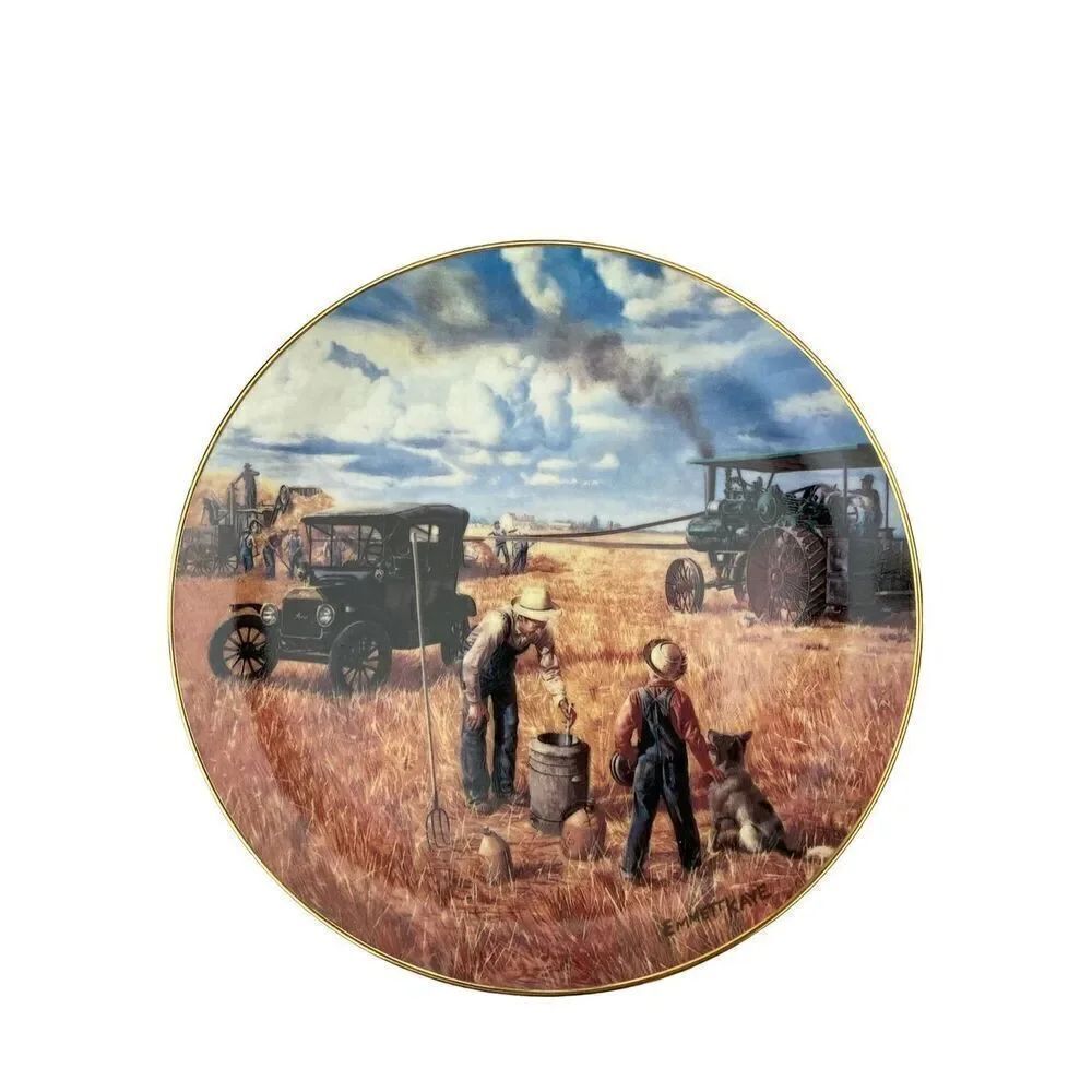 Bountiful Harvest 14k Gold Porcelain Plate Collectors Farmer Farmhouse Vintage